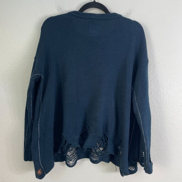 TRUNK Ltd. Womens XS Navy Blue Distressed Van Halen Sweater Long Sleeve Knit Top - Picture 11 of 12